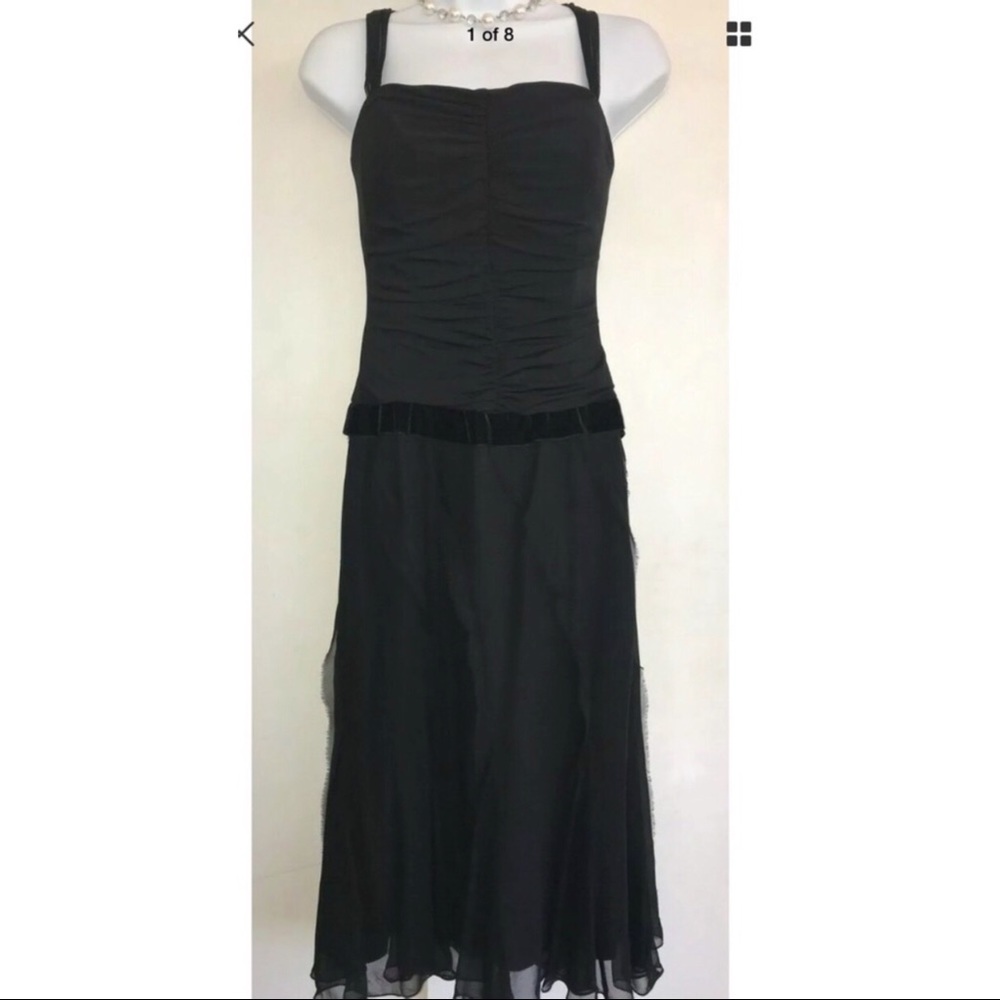 Vera Wang 6 Black Ruched Bodice Cocktail Dress